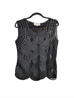 Vintage Valenti Black Sculptural Sleeveless Mesh Ribbon Top Women's XL
